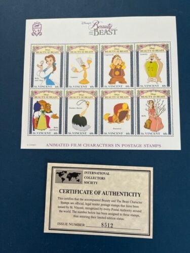 Disney's Stamps - Beauty & the Beast Animated Film Characters - St. Vincent 1993