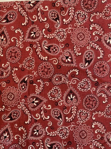 Authentic Waverly Screen Print Red Paisley Fabric "Giddy Up" Pattern 1.08 Yards - Picture 2 of 4