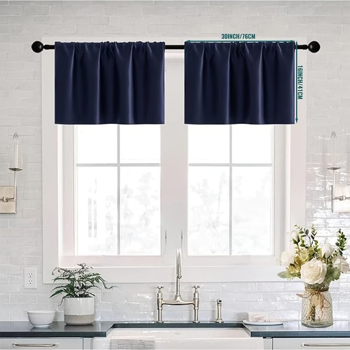 2 Panel Privacy Blackout Short Curtains Cafe Tiers Kitchen Waterproof Rod Pocket - Picture 21 of 47