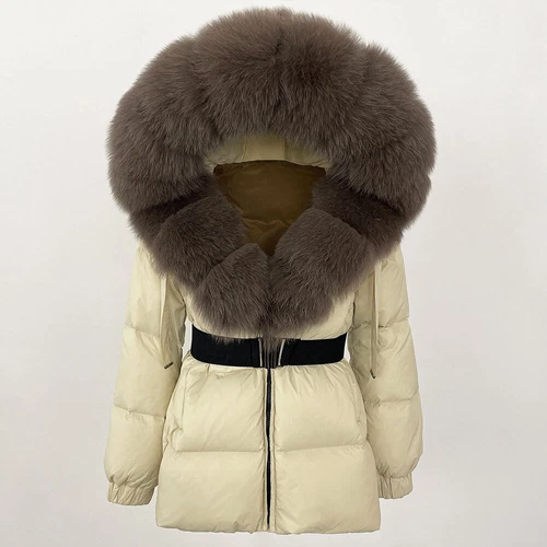 Winterjacke Damen echt Fuchspelz Kapuze dick warm weiß Entendaunenmantel - Bild 19 von 35