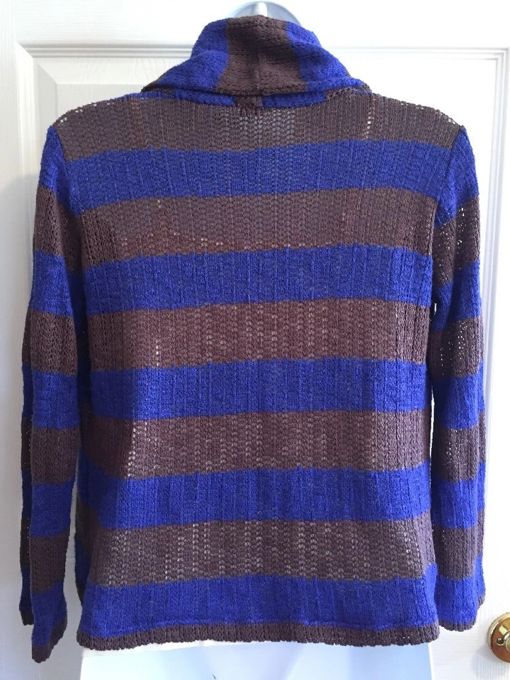 Splendid GIRLS Size 12 Drape Front Open Cardigan Sweater Stripe Blue/Brown Foto 2 de 4