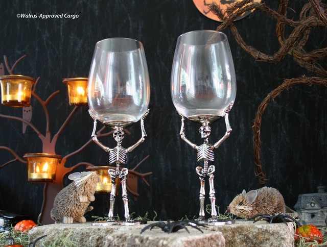 Pottery Barn Skeleton Wine Glasses 2 Nib Never Be Bone Dry At