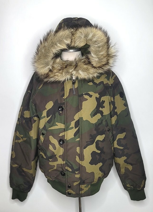 $498 Polo RALPH LAUREN Mens MEDIUM Camo JACKET Fur Hood DOWN COAT