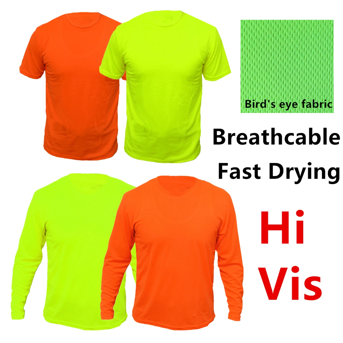 Hi Vis Safety T Shirts High Visibility Breathable Fast Drying Work Sport Wear