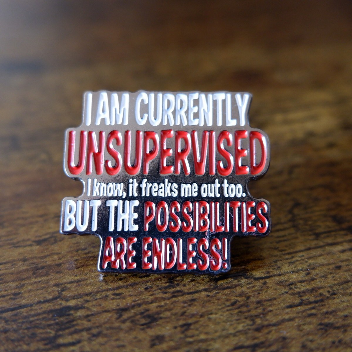 I Am Currently Unsupervised Quote Funny Novelty Enamel Pin Button Gift Bag