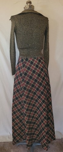 Vintage Crissa Linea Italiana Italy Wool Maxi Dress Tartan Gold Red Holiday S - Picture 6 of 14