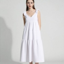 Old Navy Tiered Midi Dress Women Medium Cottagecore Prairie Bride Coastal Beach