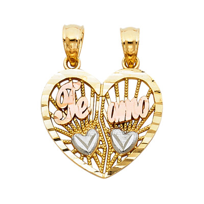 GOLD - 14K Tri Color Teamo Heart Two Piece Pendant
