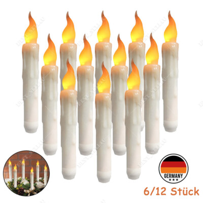 6/12 Stück LED Stabkerzen ''Flamme'' Spitzkerzen Flicker Fensterkerzen Tafel-Kerze