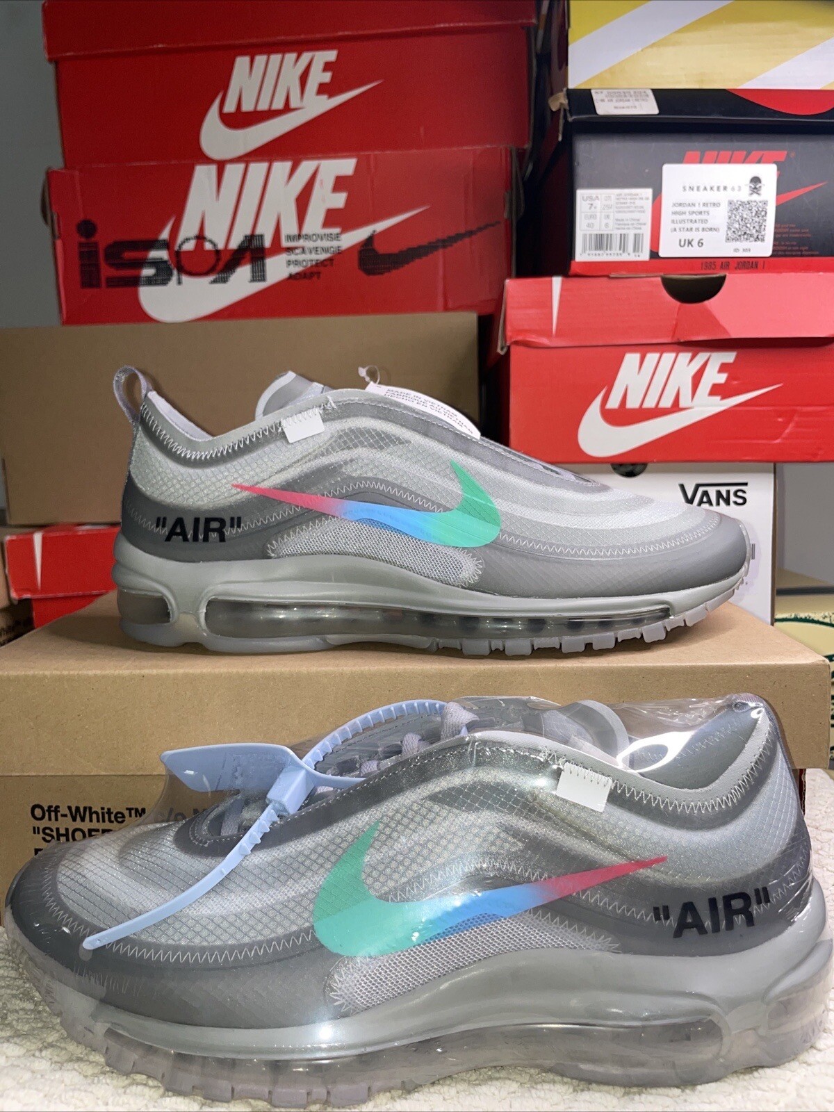 OFF WHITE X NIKE Taglia UK 8 Nike Air Max 97 x BIANCO SPORCO Menta 2018
