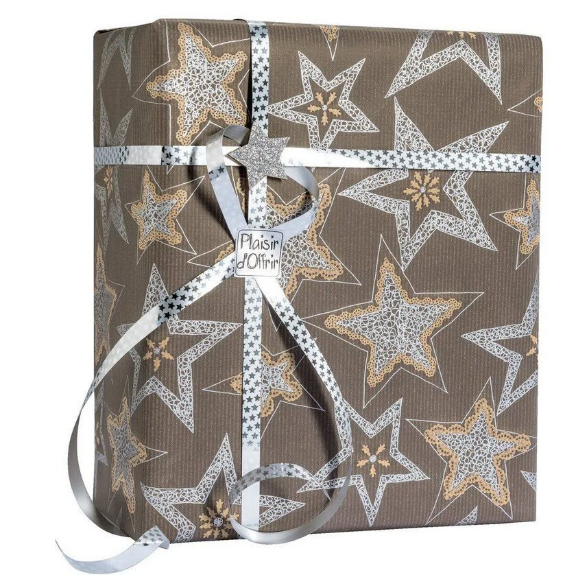 Papier kraft chocolat de qualité supérieure et étoiles argentées 70cm