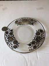 Beautiful Antique Glass Plate W/ Sterling Silver Inlay No Maker Marks Appox 6.5"