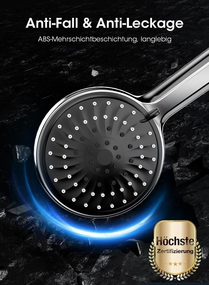 Duschkopf Duschbrause Brause mit Schlauch Wassersparend Schwarz B485 - Bild 2 von 4