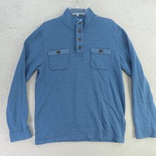 Lucky Brand Sweater Mens Medium Blue Washed  Worn Vintage Look Henley Mock