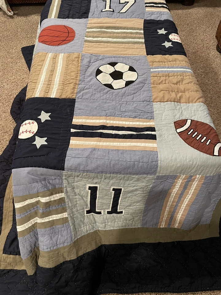 Almohada deportiva para niños doble edredón fútbol béisbol fútbol 2 fundas, falda de cama azul Foto 2 de 4