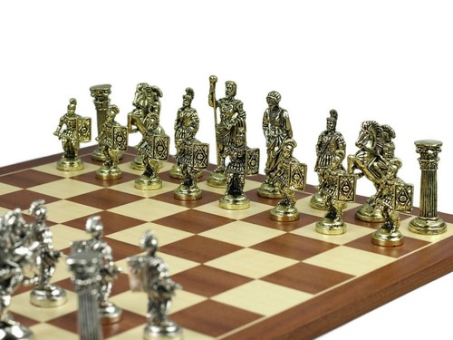 Chess Set Mahogany & Maple Board With Metal Chess Pieces 18" - Picture 3 of 7