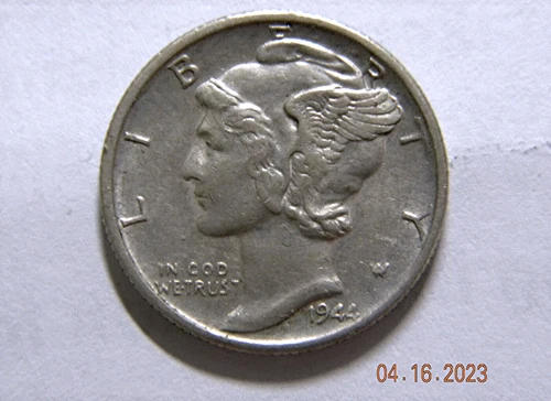 1944 S large Silver Mercery Dime AU