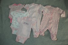 Baby Girls 5 PC LOT Knit Sleeper Pajamas S/S BODYSUIT SHIRTS Pink Sheep 6-9 MO