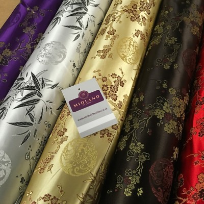 £8.20 Chinesischer Shanghai Blumen Blüten seidiger Satin Brokat Stoff 45'' breit M798