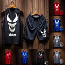 Marvel Venom Mens Basketball Jersey Shorts Sleeveless Reflective Printed T-Shirt