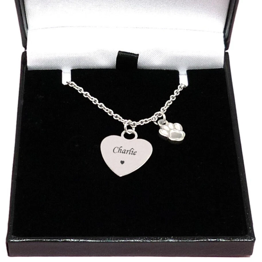 Engraved dog paw clearance necklace