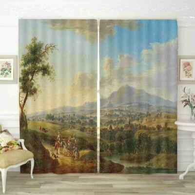 People Journey Hillside 3D Curtain Blockout Photo Printing Curtains Drape Fabric