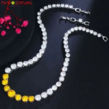 White Gold Plated CZ Round Tennis Choker Necklace Luxury Top Jewelry for Wedding