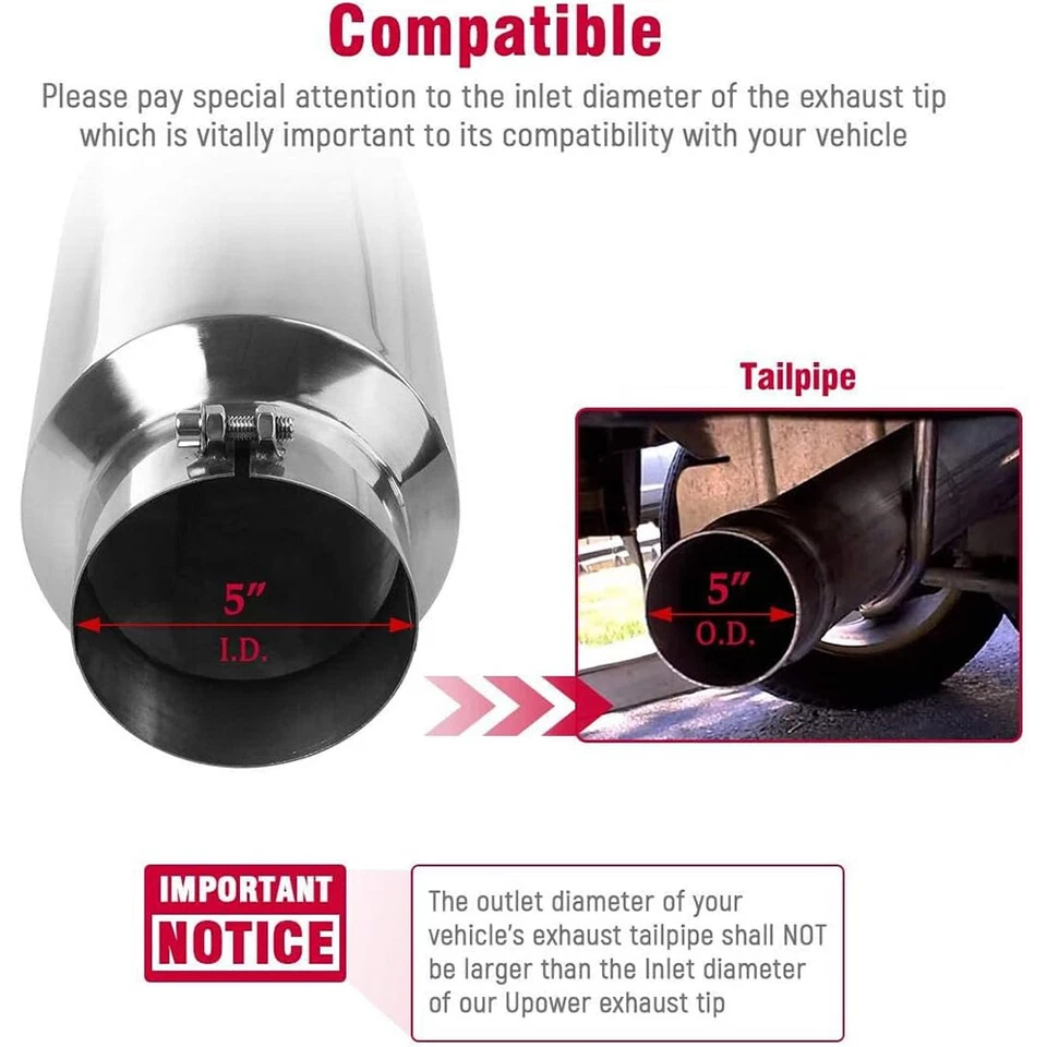 Punta de escape atornillable de 15" de largo para Ford F250 F350 Super Duty 5" entrada 8" salida Foto 2 de 4