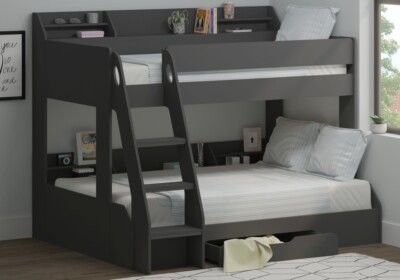 Marion Grey Triple Bunk Bed With Shelves Drawer Small Double - Main Image