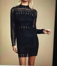 Lulus Full Hearted Black Crochet Lace Long Sleeve Mini Sheath Dress Size Small