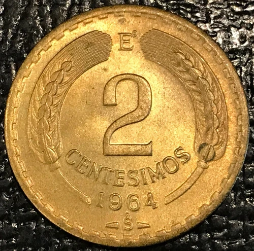 HIGH GRADE AU 1964 CHILE 2 CENTESIMOS COINS-MAY606
