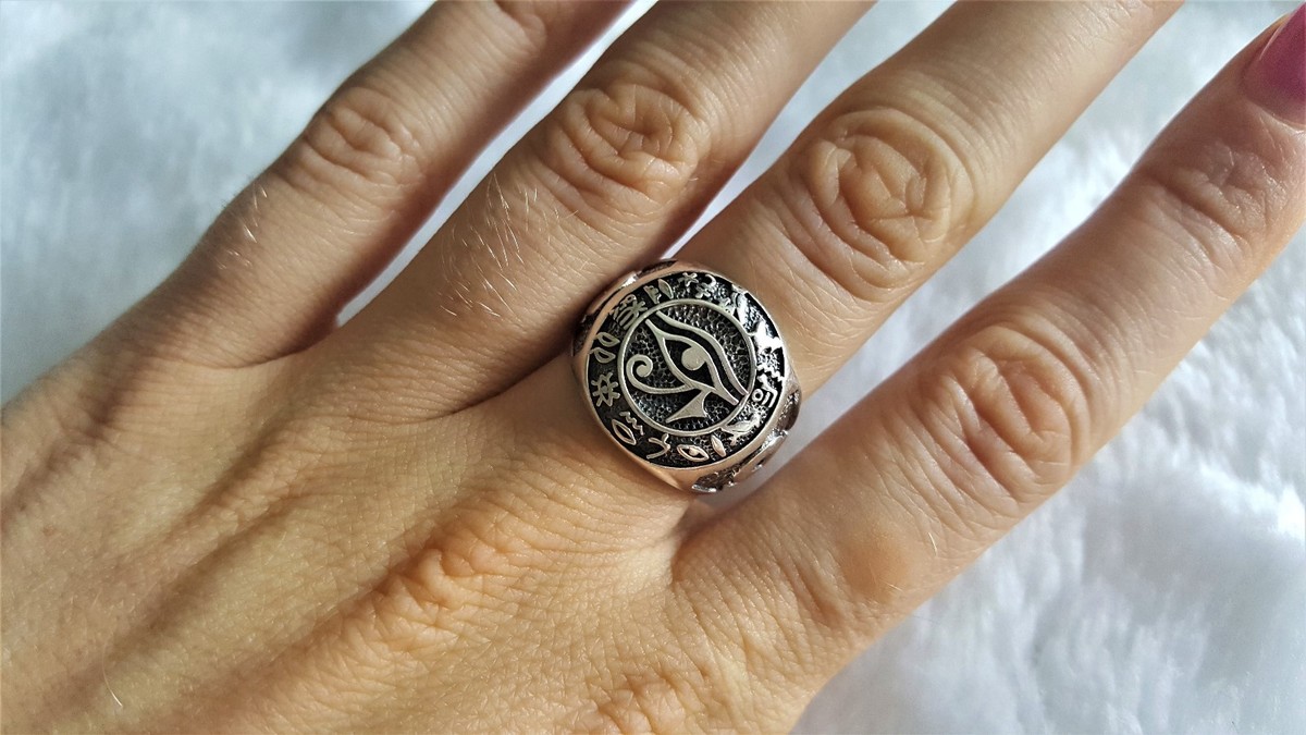 DAOSHANG 925 Sterling Silver Eye Of Horus Spoon Ring – Adjustable Vintage Ankh Cross Jewelry, Gift For Women & Men - View #4
