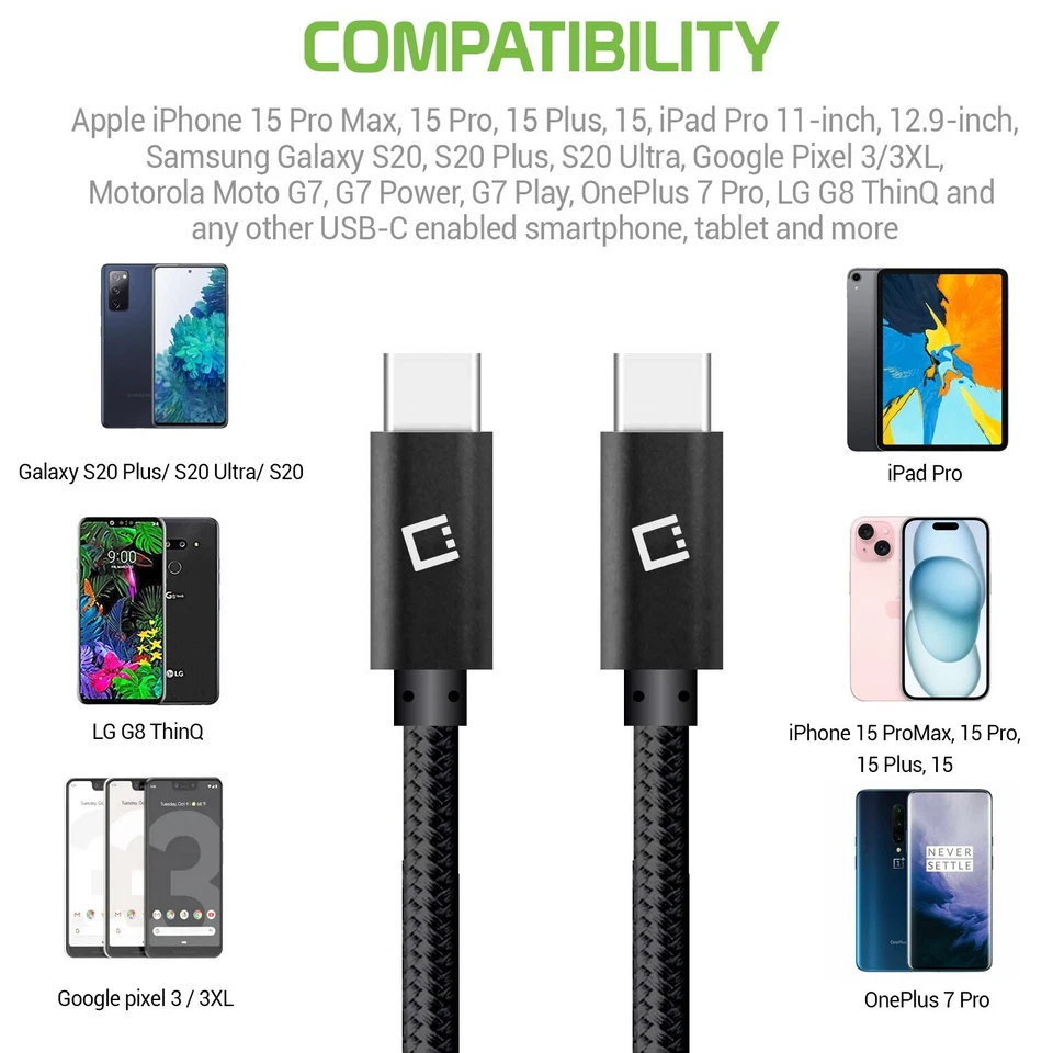 Cellet Fast Charging USB-C to USB-C Data Sync Cable for iPhone 16, 15 Galaxy S24 - Image 4 of 4
