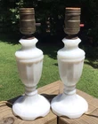 Pair Antique Art Deco Milk Glass 10” Tall Vanity Dresser Lamps Boudoir