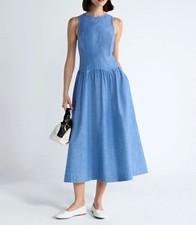 Free Assembly Women's Blue Cotton Chambray Racer Back Midi Dress Size XS