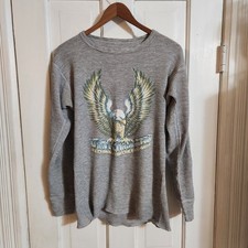 Vintage 80s Harley Davidson Thermal Waffle Long-sleeve Shirt M-L 3D Emblem Iowa