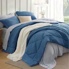 Bedsure Full Size Comforter Set - 7 Pieces Reversible Slate Blue Bedding, Full S