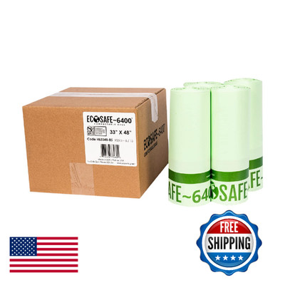 EcoSafe-6400 HB3348-85 39 Gal Compostable Bags, 33x48'' Green, BPI Certified