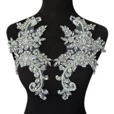 16x27cm White Fabric Applique Patch with Beads for DIY Fashion Crafts