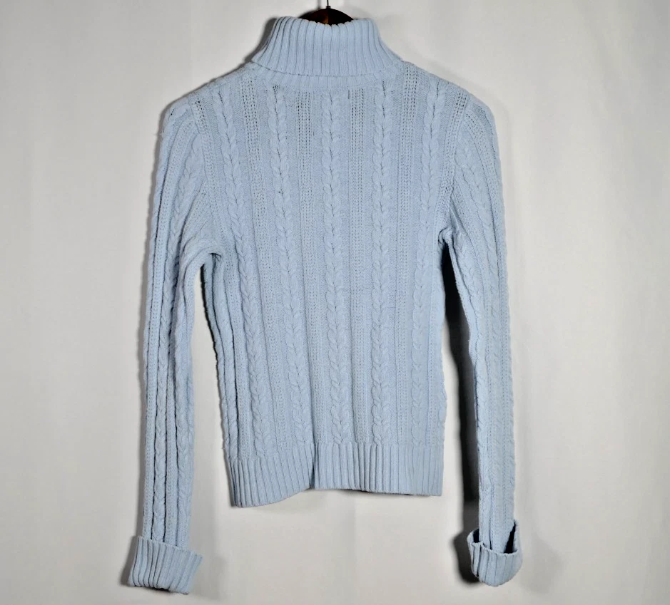 Suéter De Colección Express Para Mujer Y2K Grueso Tejido con Cable Cuello Alto Talla L Azul Preppy Foto 4 de 4