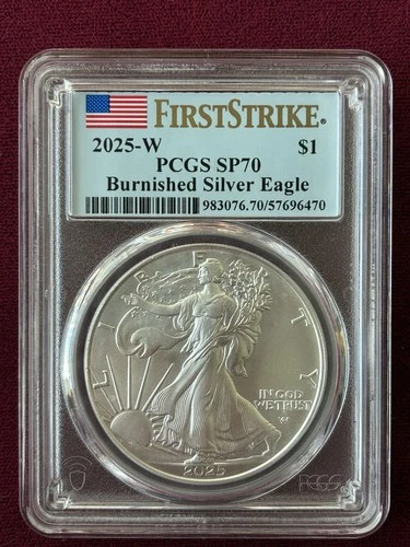 2025-W American Eagle Burnished 1 oz .999 Silver PCGS Graded SP70 First Strike