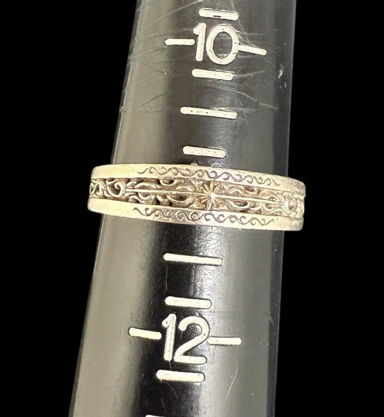 SAAD Sterling Silver Sun Star Ring Etched Open Work Wide