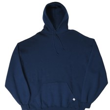 Vintage Russell Athletic Blank Navy Blue Hoodie Sweatshirt 1990s Size 2XL