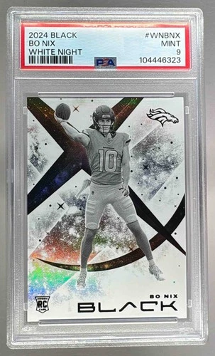 104446323 Bo Nix 2024 Panini Black #WN-BNX White Night Rookie RC PSA 9