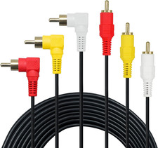 Gold Plated 90 Degree Right Angle RCA Audio/Video Cable - 3 Male to 3 Male Compo