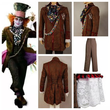 Alice in Wonderland Movie Johny Depp Mad Hatter Cosplay Deluxe Costume+Wig suits