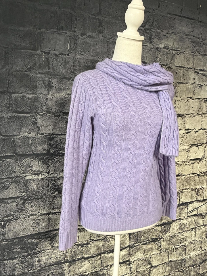 Conjunto de bufanda tejida con cable 100 % cachemir lavanda XS suéter Sutton Studio para mujer Foto 3 de 4