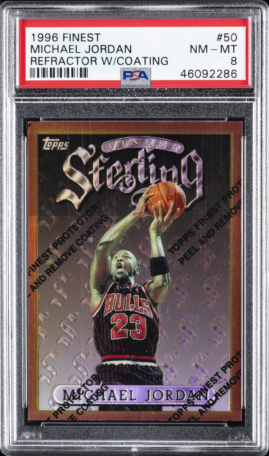 1996 TOPPS FINEST REFRACTOR W/COATING #50 MICHAEL JORDAN PSA 8