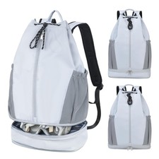 Grey Gym Drawstring Backpack, Shoe Compartment, Waterproof, Lightweight, Yoga