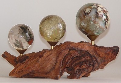 Natural Driftwood (3) Sphere Display Stand Egg Holder Rustic Wood Stand (#338)